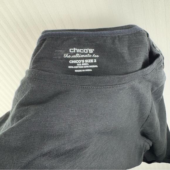 Chico’s Black The Ultimate Tee 3/4 Sleeve Button Shoulder Detail Size 2 US Large - Picture 7 of 7